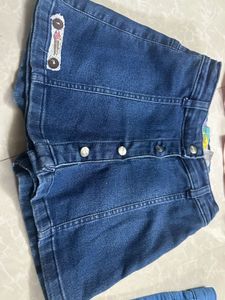 Blue Denim Shorts with Button Detail