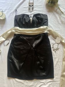 Elegant Black &amp; Gold Strapless Dress