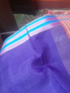 Vibrant Purple Saree with Striped Border
