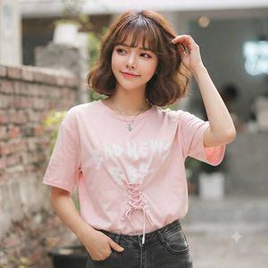 Cute Pink Graphic Lace-Up T-Shirt
