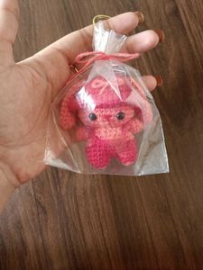 Crochet cute red bow bunny keychain