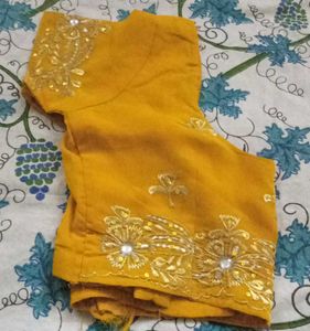 Yellow Embroidered Saree Blouse