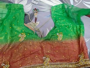 Embellished Green and Maroon Saree