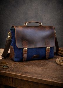 Vintage Leather &amp; Canvas Messenger Bag