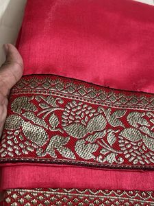 Vibrant Pink Silk Saree with Ornate Border