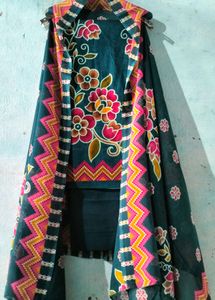 Unstitched cotton suit with dupatta