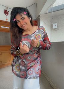Vibrant Floral Print Sheer Kurta