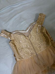 Elegant Gold Lace Off-Shoulder Gown