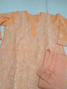 Peach Chikankari Kurta Set