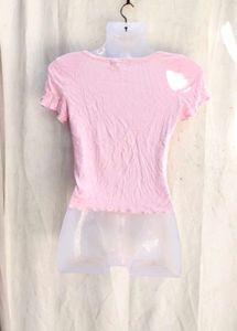 Cute Pink Ribbed Button-Up Crop Top