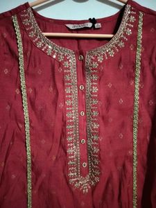 Red Embroidered Kurta