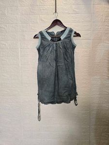 Crushed Grey Sleeveless Top with Embellishment