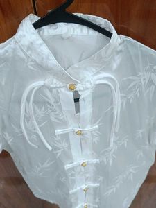 Elegant White Kurta with Bamboo Print