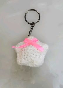Crocheted Star Keychain with Pink Bow
