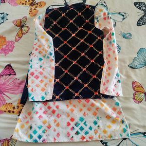 Stylish Navy Velvet Kurta Set with Abstract Print
