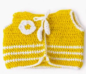 🧶Handmade Crochet Baby Cardigan– Yellow & White