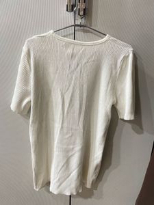 Cream Ribbed V-Neck Tunic Top