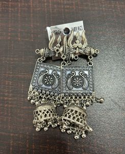 Trishul Shaped Oxidised Jhumka Earrings