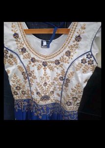 Blue &amp; Gold Embroidered Frock.