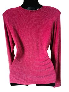 Long Sleeves Glitery Red Wrapped Style Top M &amp; L