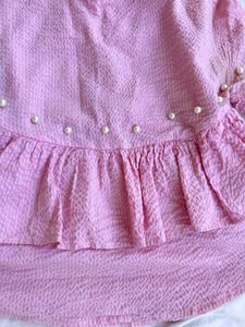 Chic Pink Peplum Top with Pearl Embellishments