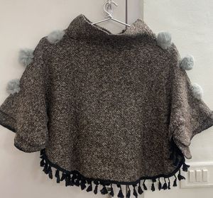 Chic Poncho with Faux Fur Poms