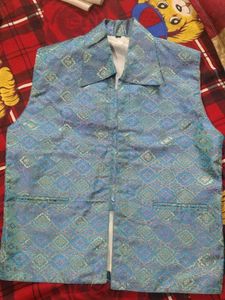 Elegant Blue Brocade Waistcoat for Men/boys