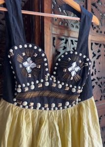 Embellished Black &amp; Yellow Mini Dress