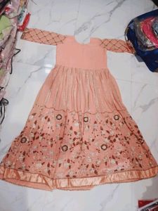 Peach Embroidered Anarkali Gown with Dupatta