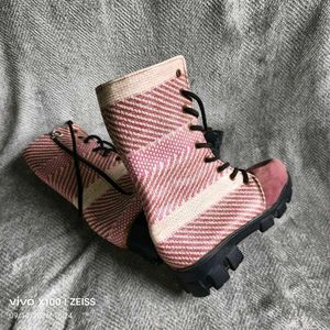N. Unique Pink Lace-Up Combat Boots