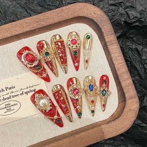 Luxury Red & Gold Press-On Nails