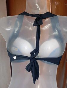 Blue &amp; White Striped Halter Bikini Top