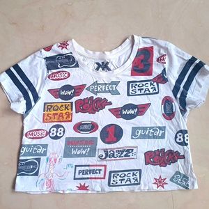 Graphic Print White Crop Top🤍
