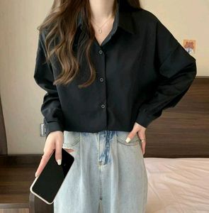 New with tag Korean Black Button-Up Linen Shirt