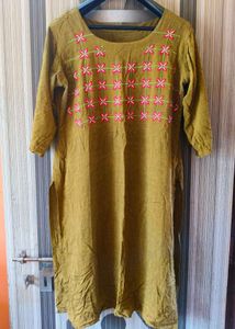Embroidered Mustard Kurta