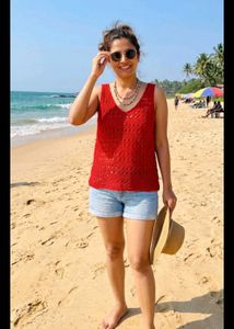 Stylish Red Crochet Tank Top
