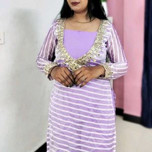 Elegant Lavender Striped Kurta Set