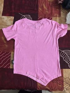 Pink Ribbed Asymmetrical Hem Top