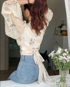 Dazy Floral wrap Top with Puff Sleeves