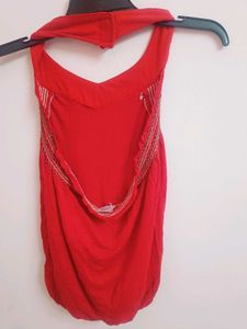 Red Halter Top with Anime Graphic