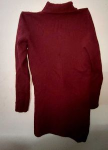 Burgundy Turtleneck Knit Dress