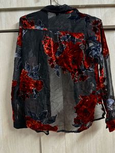 Hey - Sheer Floral Black Party Wear Shirt