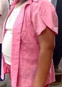 Pink Embroidered Short Sleeve Shirt