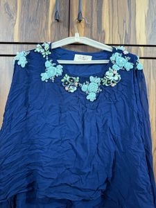 Embroidered Blue Indo western dress