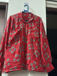 Red Floral Button-Up Shirt