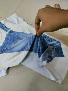 Cute Denim Overalls Print T-Shirt