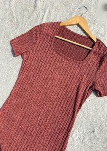 Ribbed Knit Square Neck Dress
