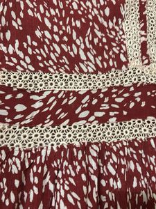 Maroon Printed V-Neck Dress