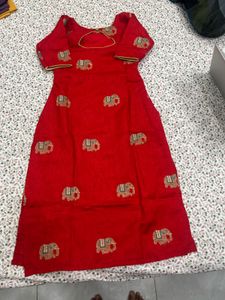 Red Elephant Print Kurta