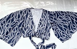 Navy Rope Print wrap Kimono Top